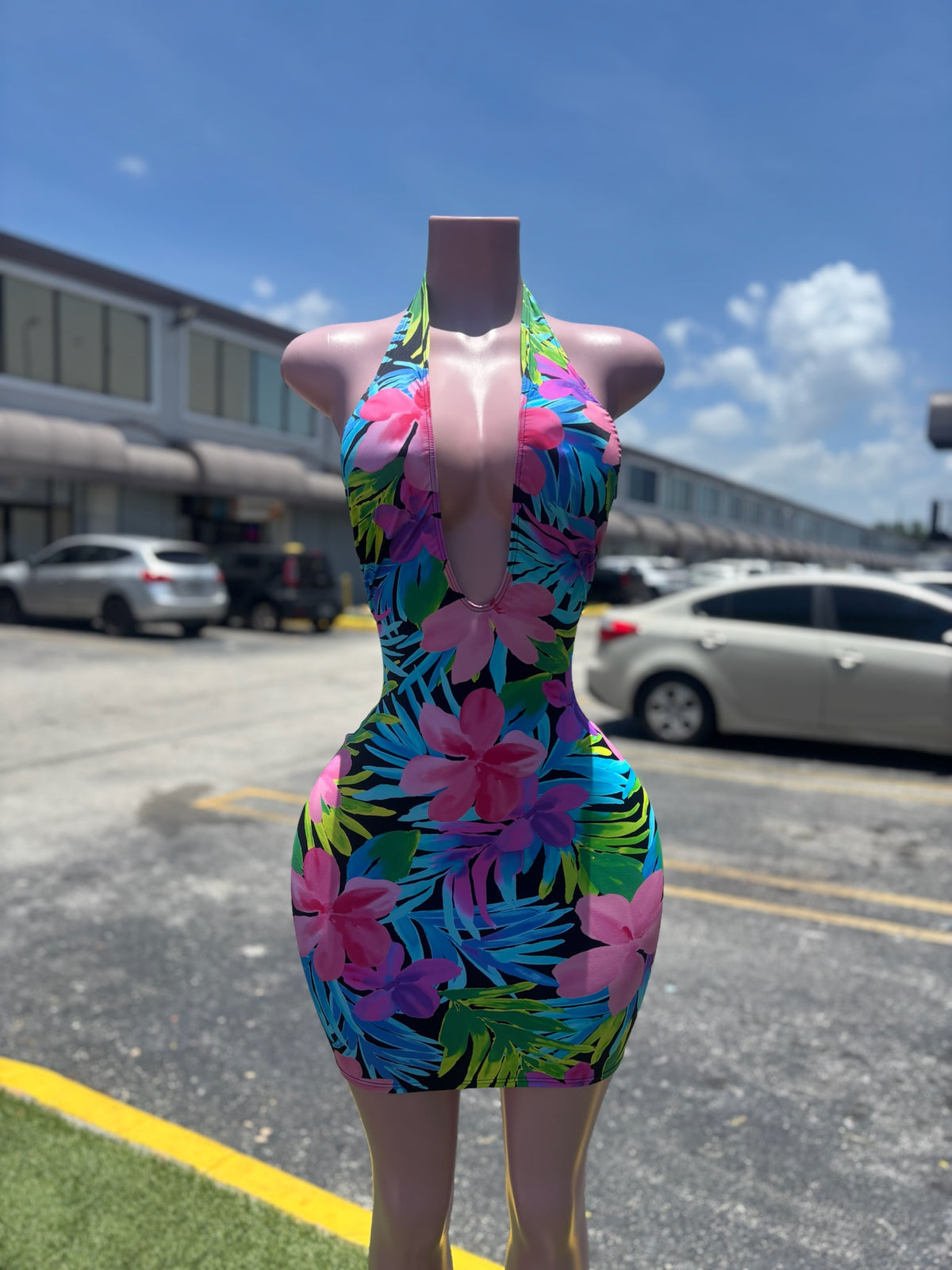 Tropical Deep U Mini Dress