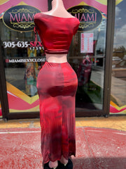 Red Maxi Slit Skirt Set