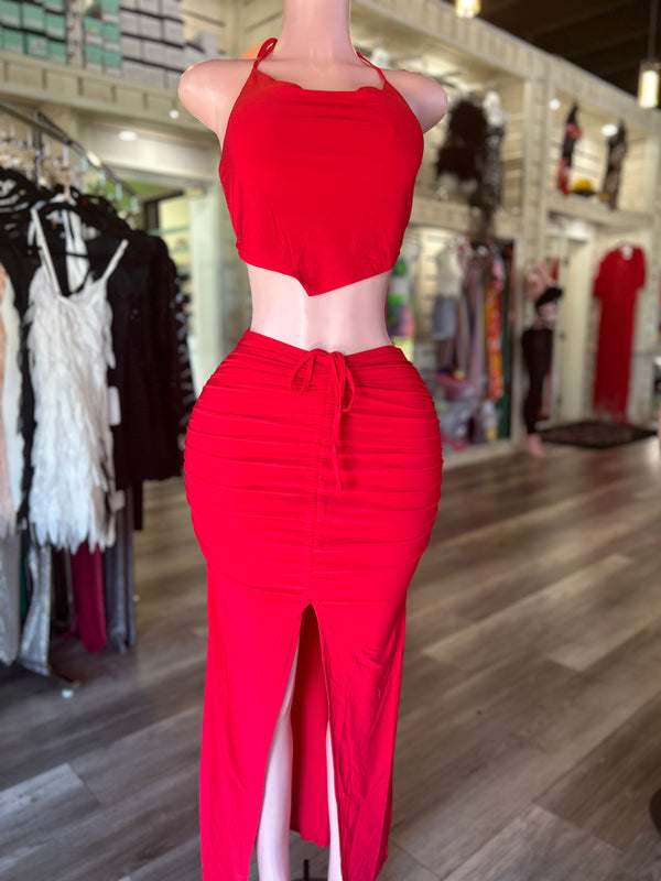 Madam In Red Skirt Set