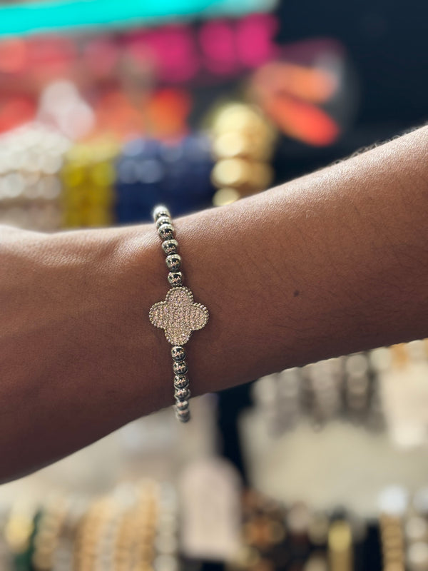 Silver Diamond Clover Bracelet