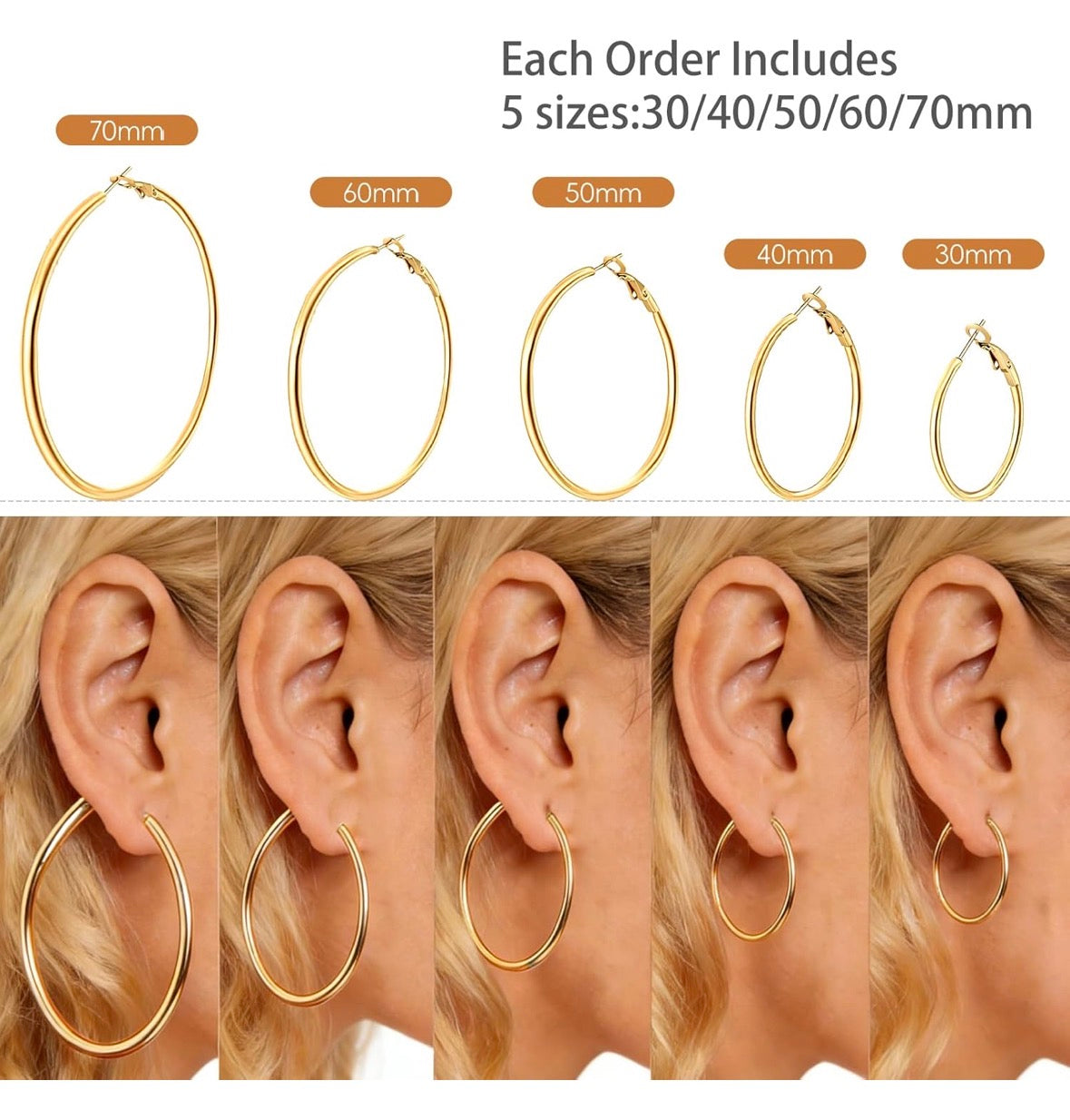 5 pares de pendientes de aro