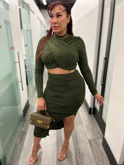 Olive Scrunch Skirt Set