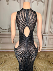 Black Cut Out Diamond Maxi Dress