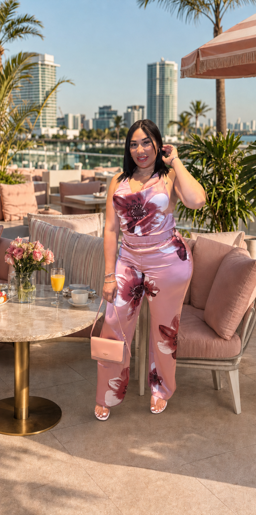 Flora Silky Pink Pant Set