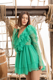V NECK RUFFLE MINI DRESS