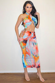 Orange Floral Skirt Set