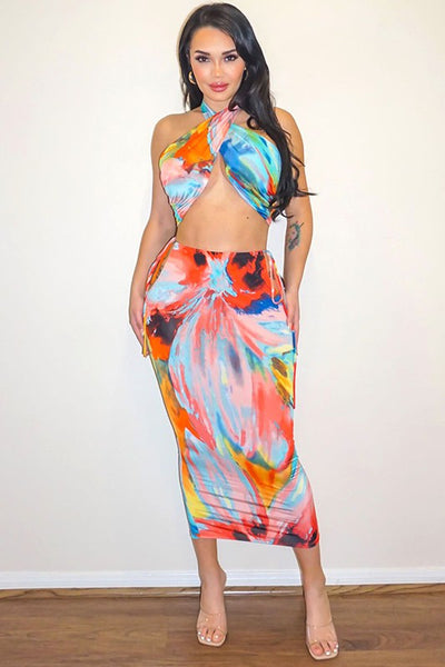 Orange Floral Skirt Set