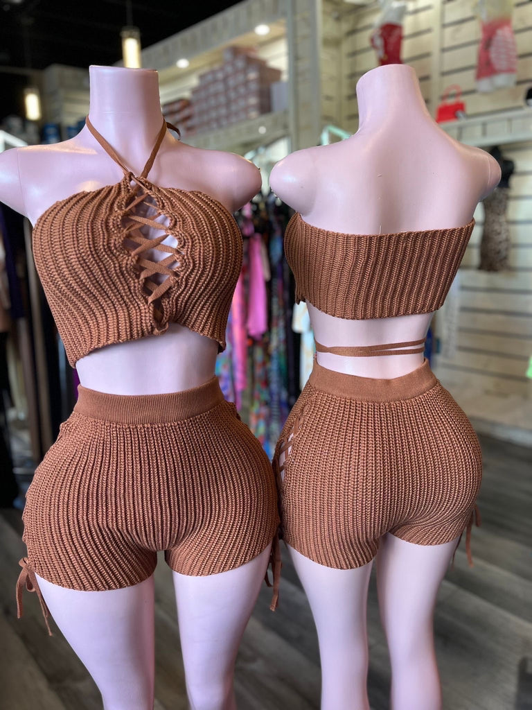 Tan Crochet Short Set
