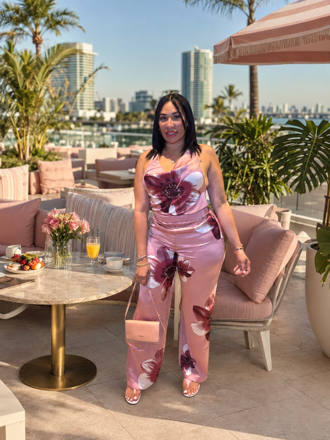 Flora Silky Pink Pant Set