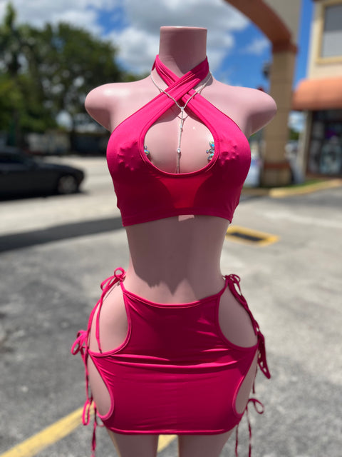Sexy Lace Up Skirt Set