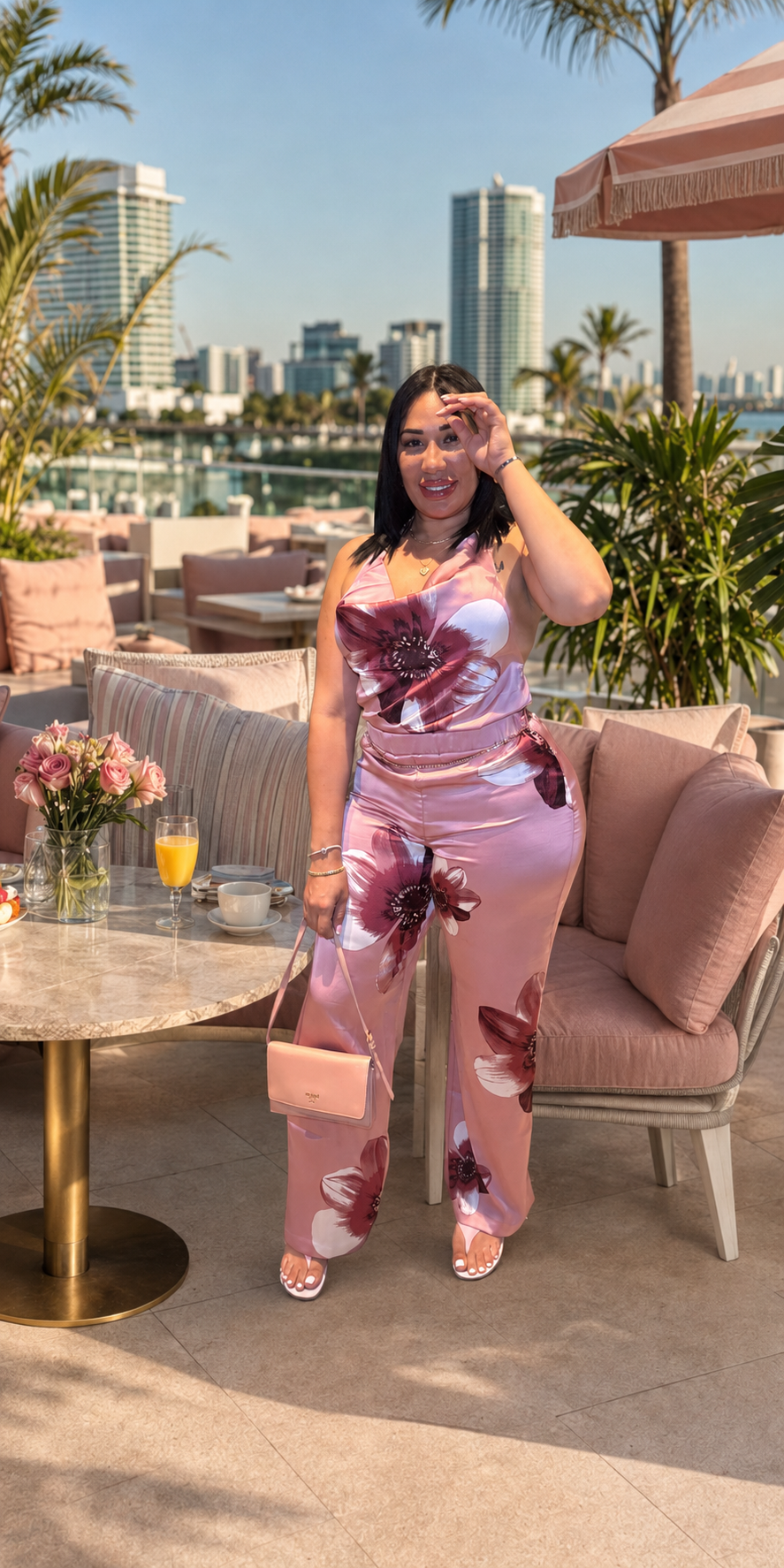 Flora Silky Pink Pant Set