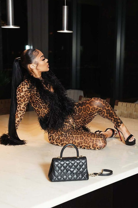 Faux Fur Mesh Pant Set