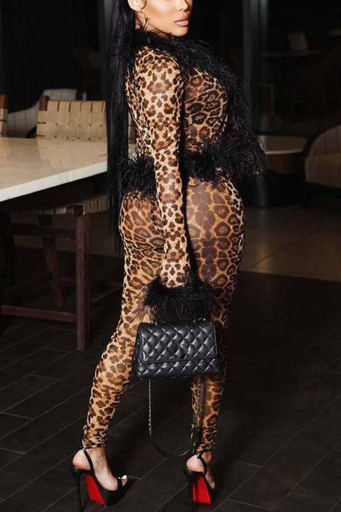 Faux Fur Mesh Pant Set