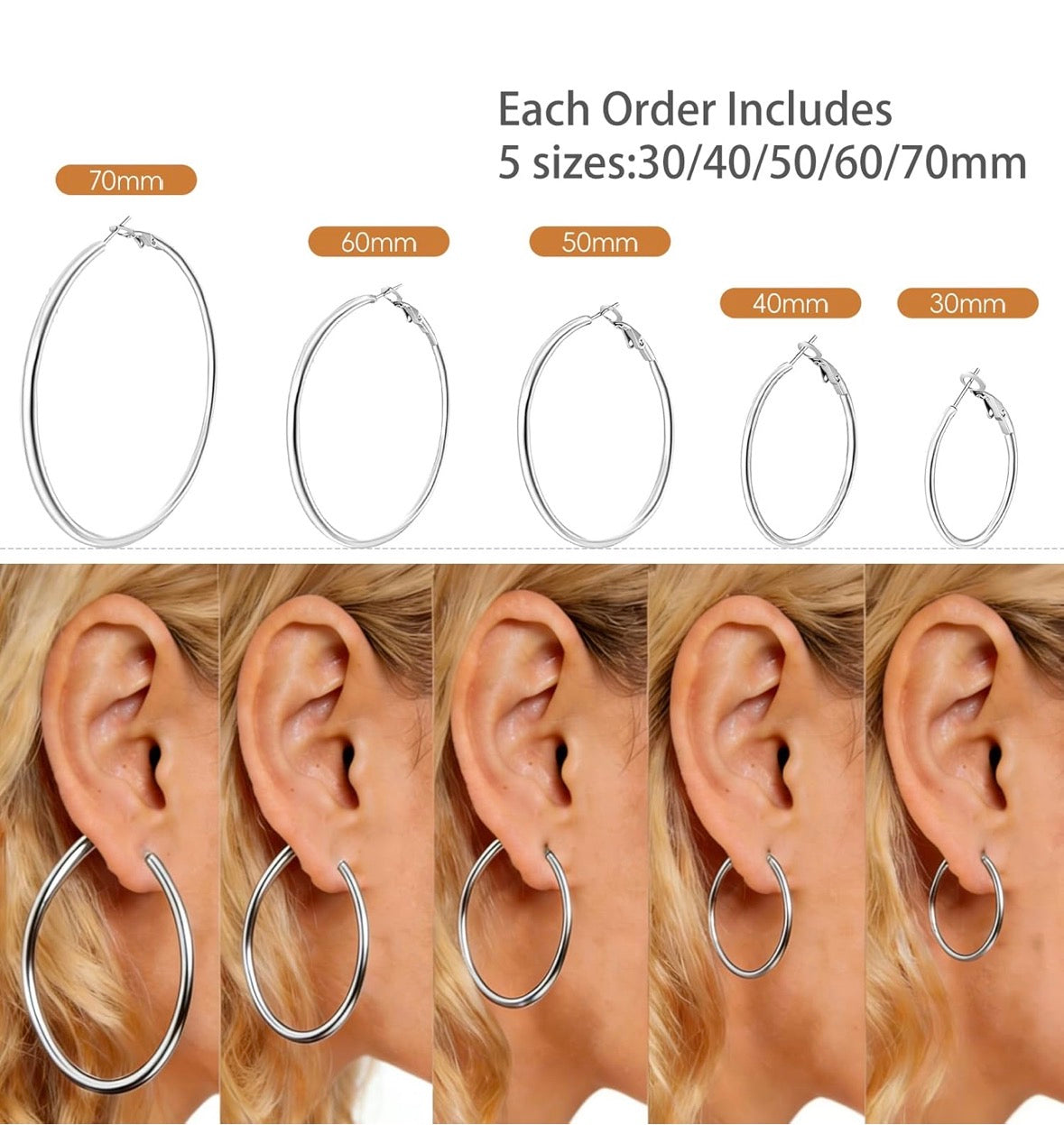 5 pares de pendientes de aro