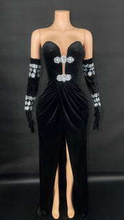 Suede Elegant Diamond Dress with Gloves
