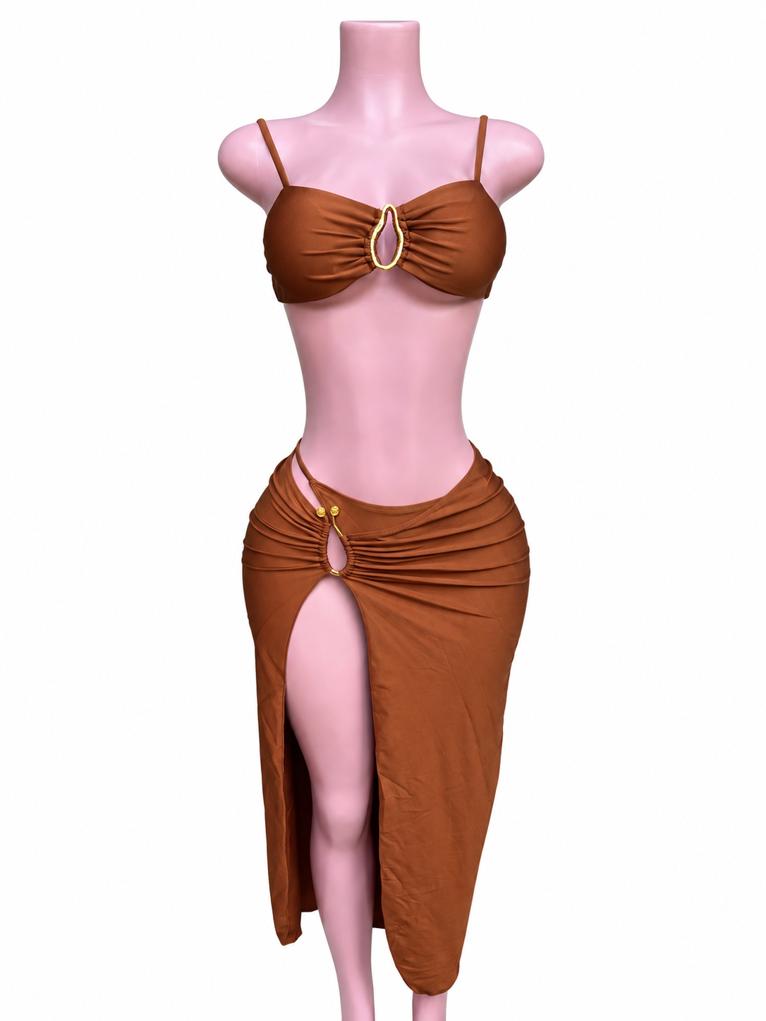 Bikini marrón de 3 piezas