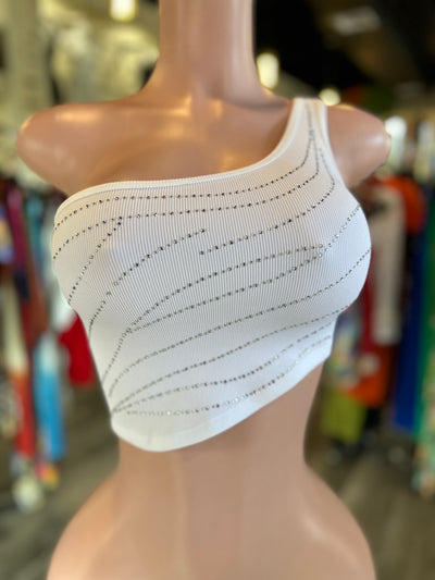 Rhinestone One Side Crop Top