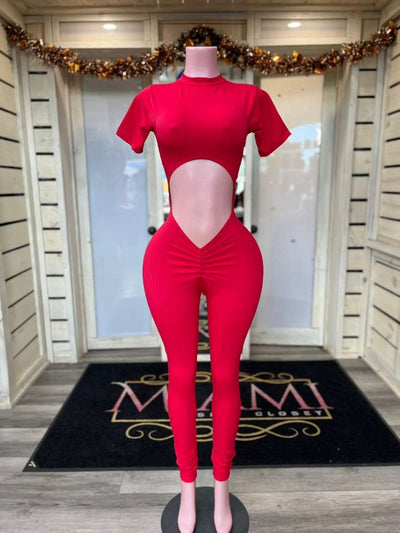 Open Up Red Jumpsuit
