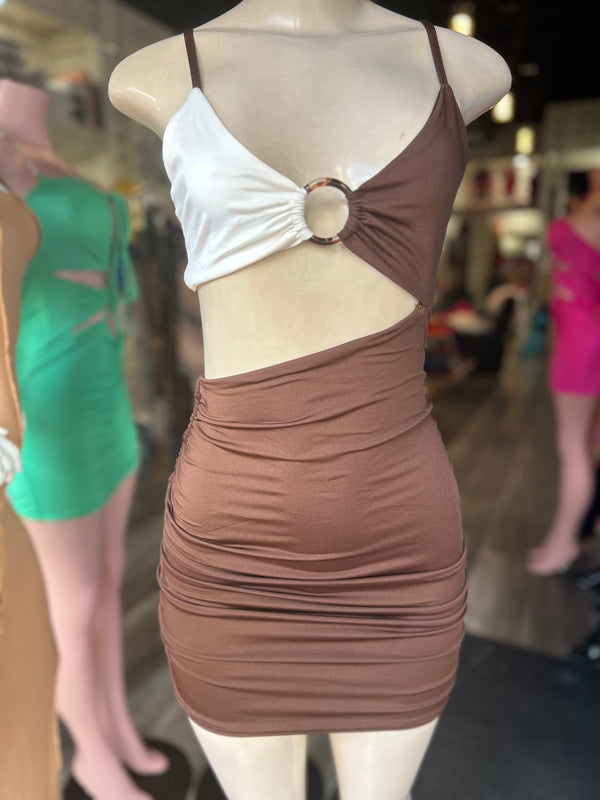 Brown White Dress