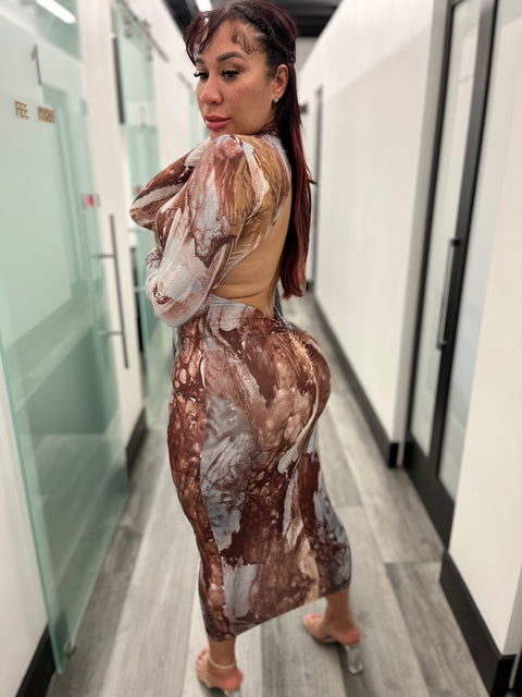 Tan Marble Low Back Dress