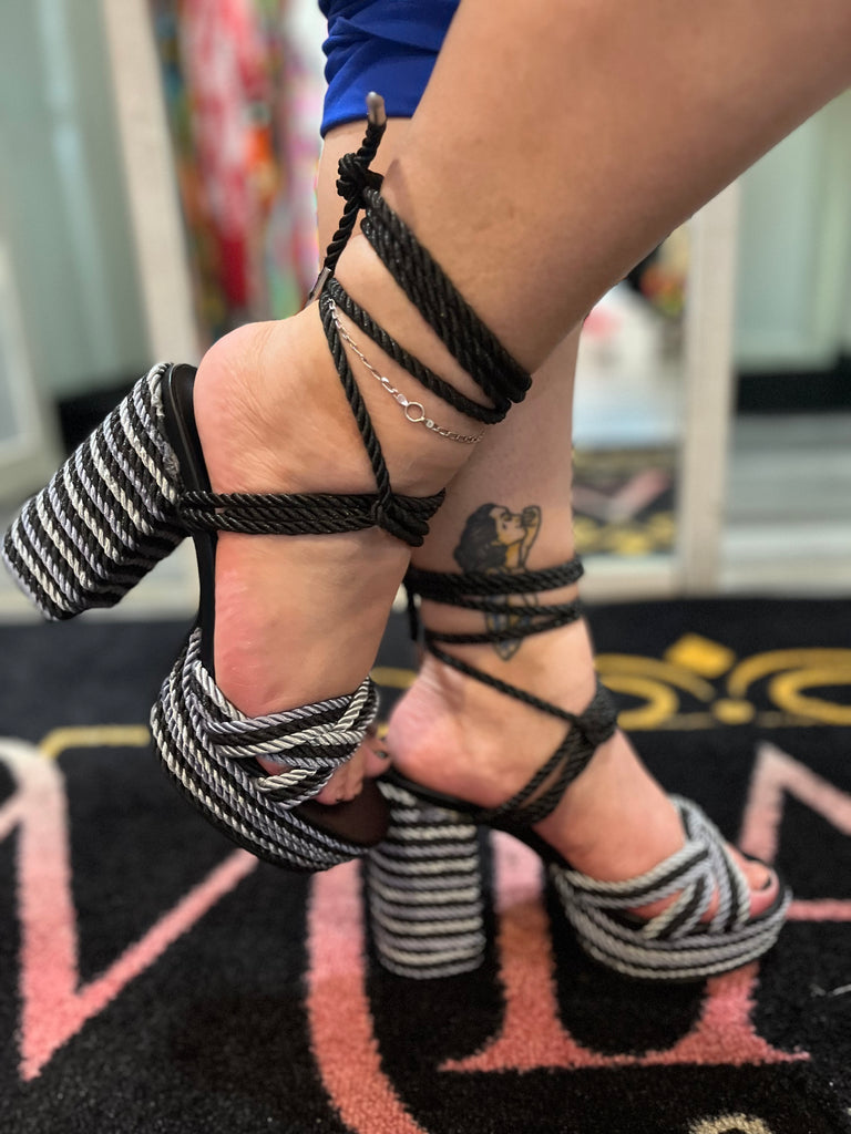 Lace Up Platform Block Heels