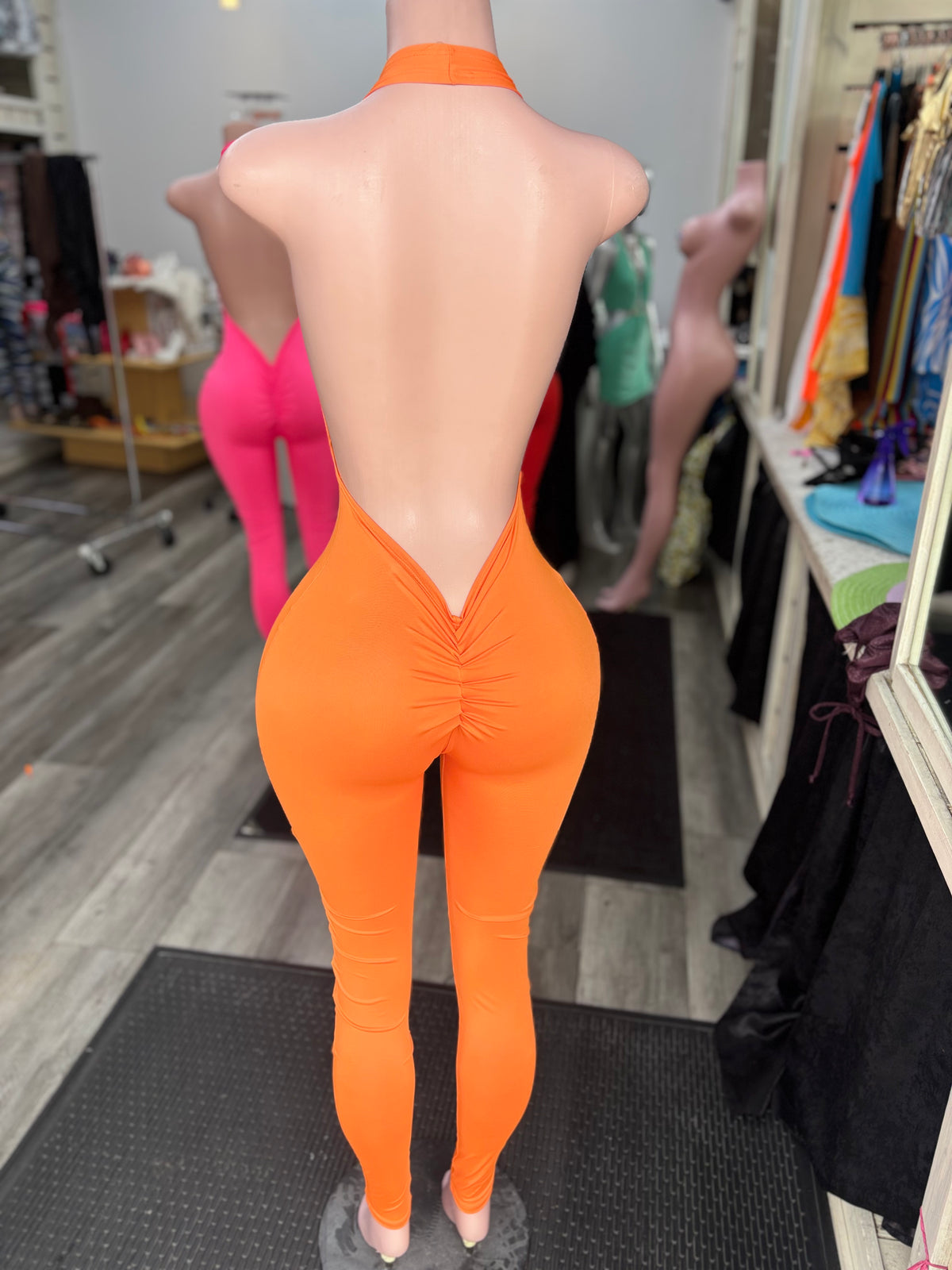 Orange Deep U Jumpsuit