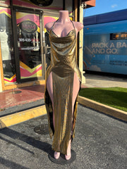 Metallic Split Maxi Dress