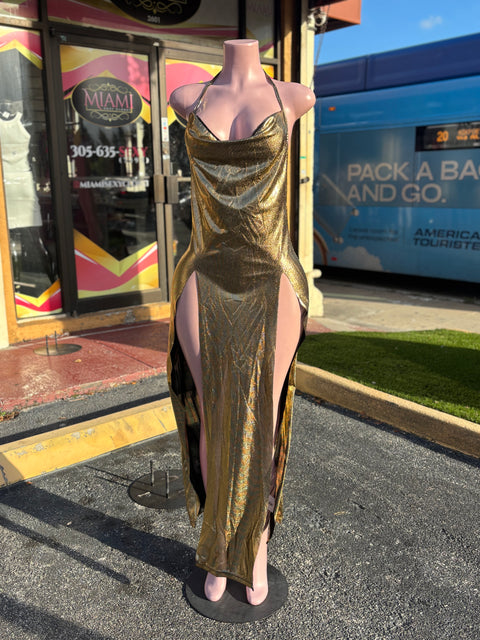 Metallic Split Maxi Dress