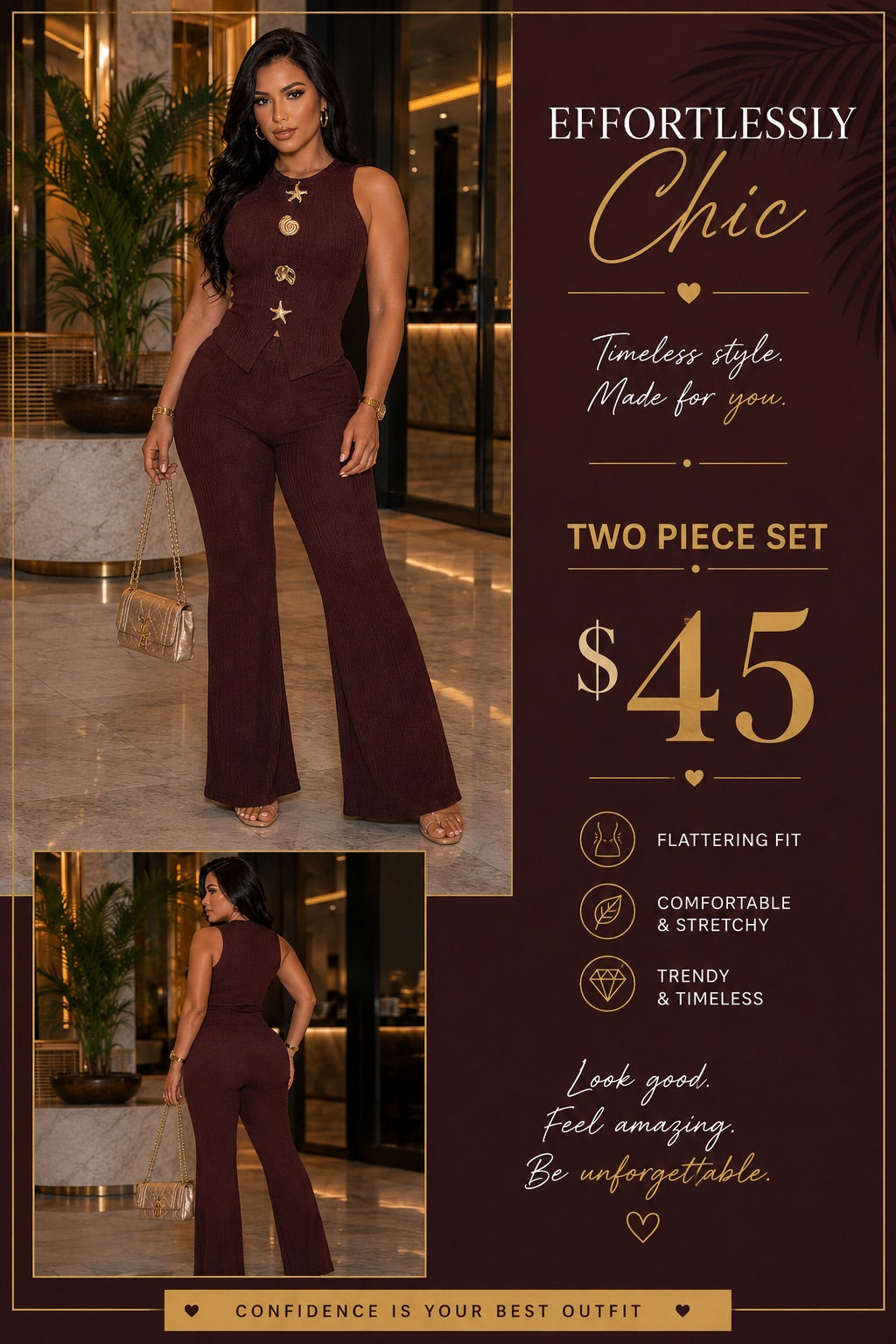 Chic Pant Set Brown