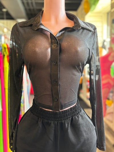 Black Shine Long Sleeve Top