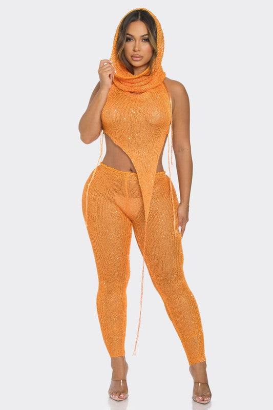 Sexy Orange Sheer 2 piece set