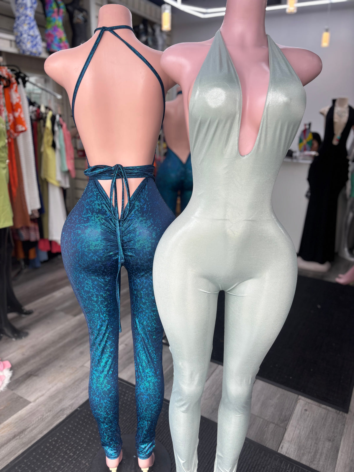 Strap Me Up Jumpsuit  Teal Galaxy
