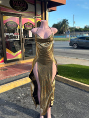 Metallic Split Maxi Dress
