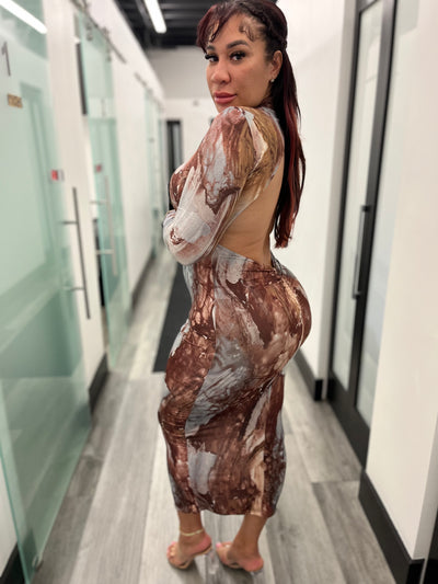 Tan Marble Low Back Dress