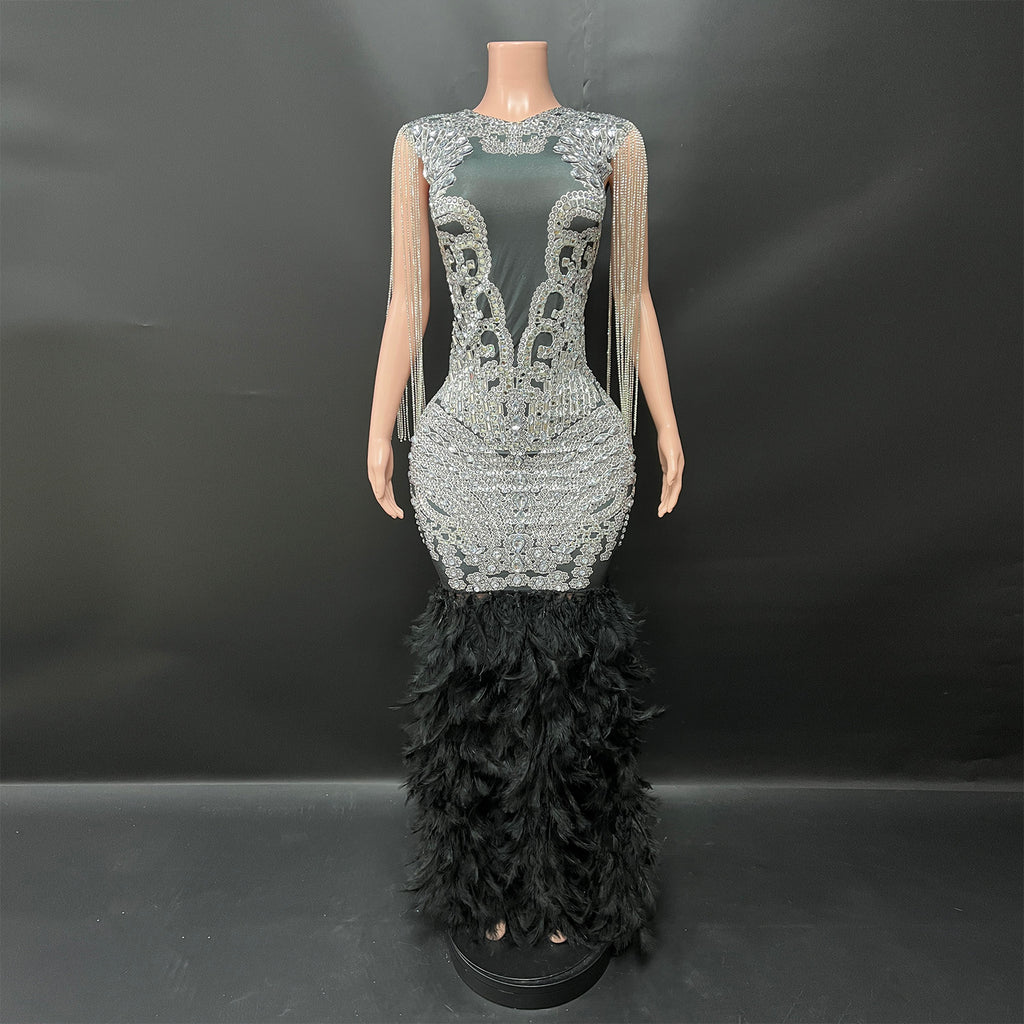 Feather Mermaid Diamond Dress