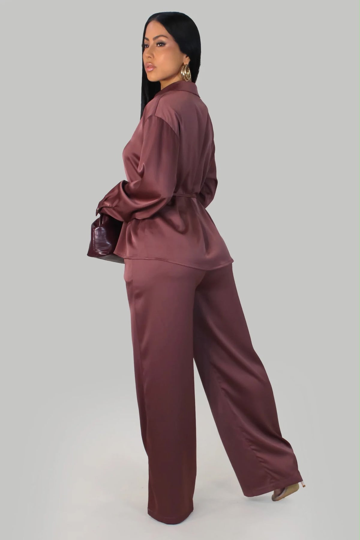 Brown Silk Pant Set