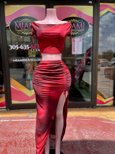 Red Maxi Slit Skirt Set
