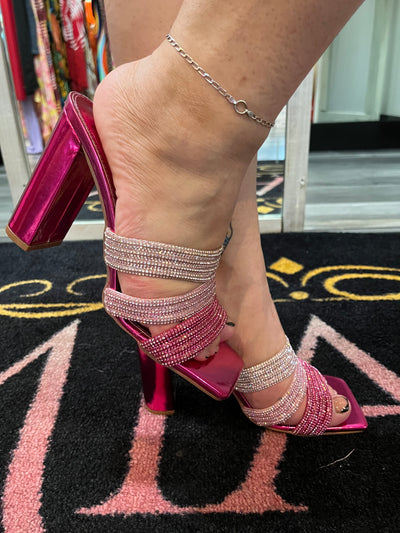Rhinestone Metalic Block Heels