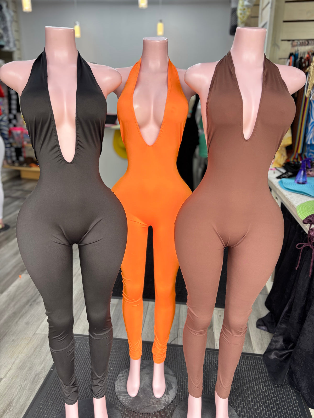 Brown Deep U Jumpsuit