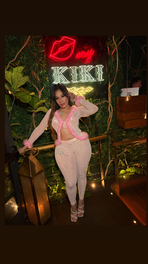 Faux Fur Mesh Pant Set