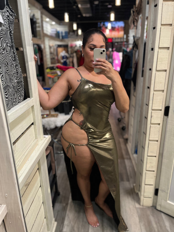 Side Cut Metallic Dress