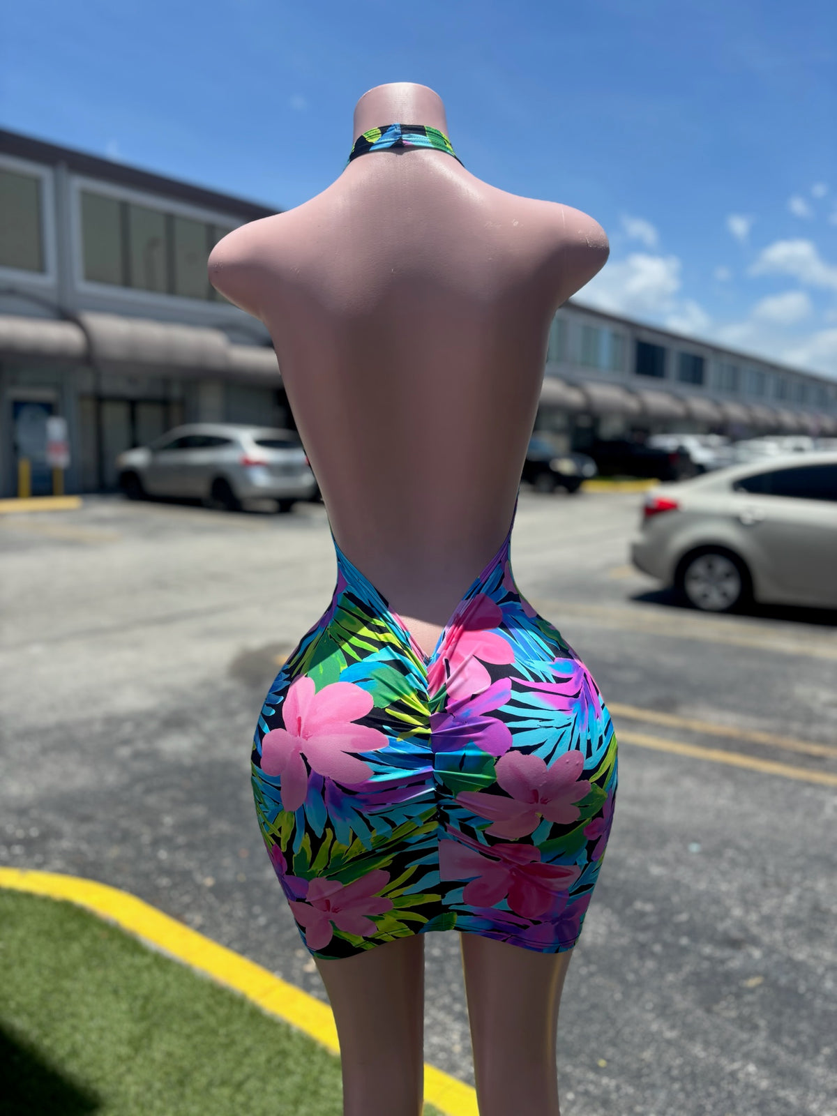 Tropical Deep U Mini Dress