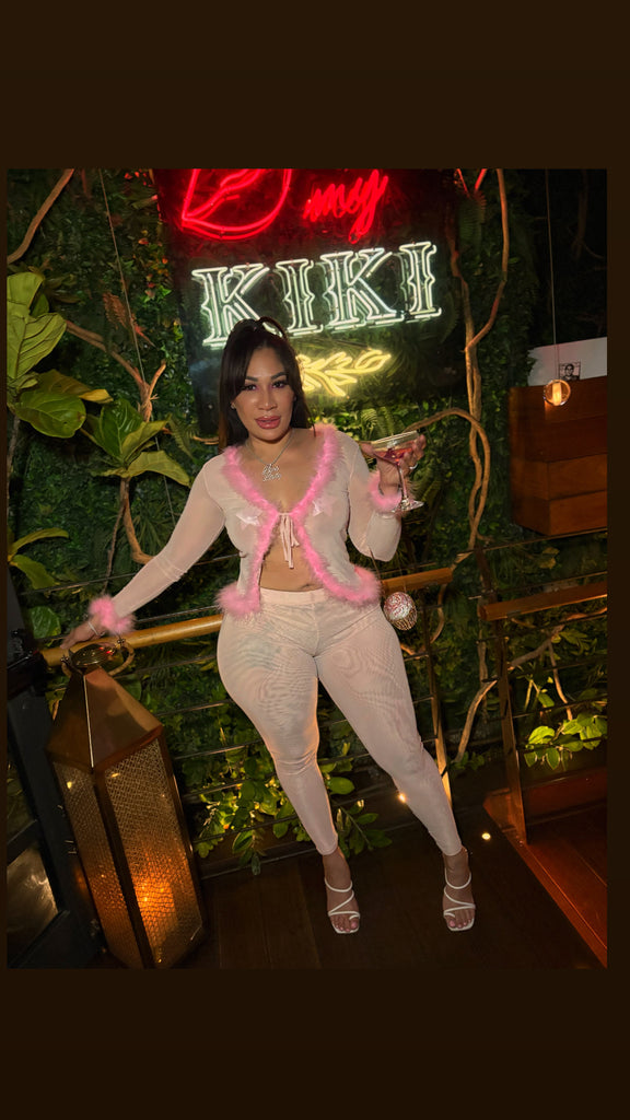 Faux Fur Mesh Pant Set