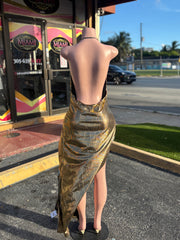 Metallic Split Maxi Dress