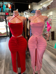 Solid Color Ruched Skirt Set
