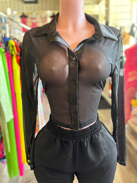 Black Shine Long Sleeve Top