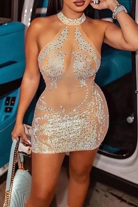 Rhinestone Party Mini Dress