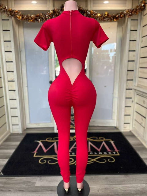 Open Up Red Jumpsuit