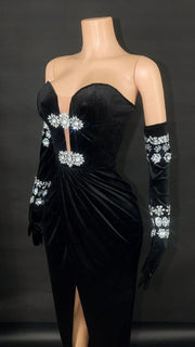 Suede Elegant Diamond Dress with Gloves
