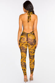 Mesh Low Back Golden Jumpsuit